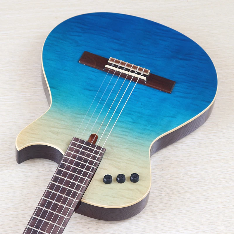Electric Silent Classical Guitar 39 Inch 6 String Flame Maple Top Okoume Body High Glossy with Bone Nut Sunburst&Gradient Color