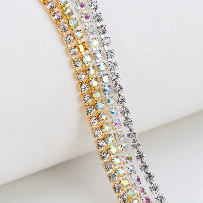 10yards/roll SS6 SS8 Crystal Metal Rhinestone Banding Gold Silver With AB Jewelry Making Rhinestone Cup Chain