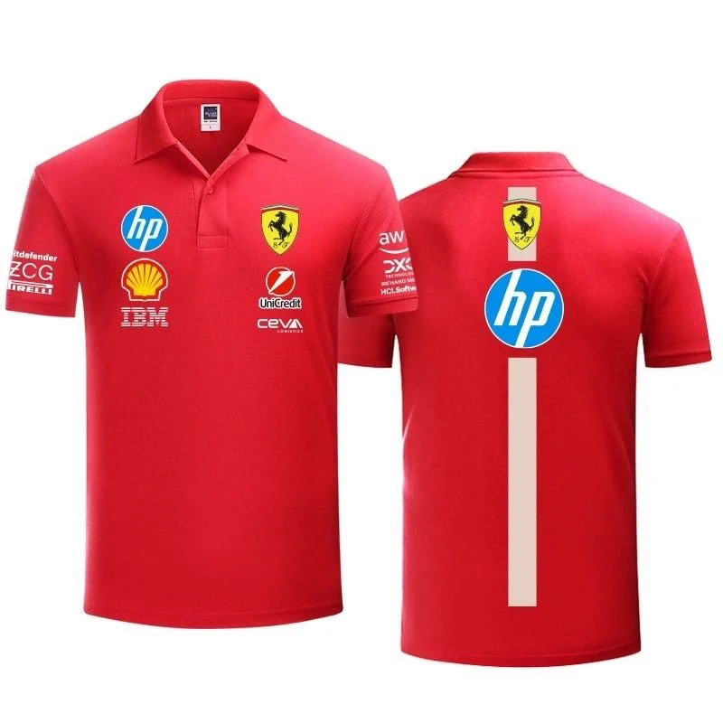 2025 فيراري F1 RacingTeam موحدة قميص بولو بأكمام قصيرة متعدد الاستخدامات للرجال في الصيف لفيراري SP1 812 F40 F12TDF SF90 روما