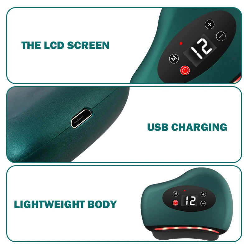 1 ชิ้นไฟฟ้า Guasha นวดหินร้อนความร้อนการสั่นสะเทือนขูด Board คอกลับนวดหน้าผิวริ้วรอย Lift เครื่องมือแบบพกพา