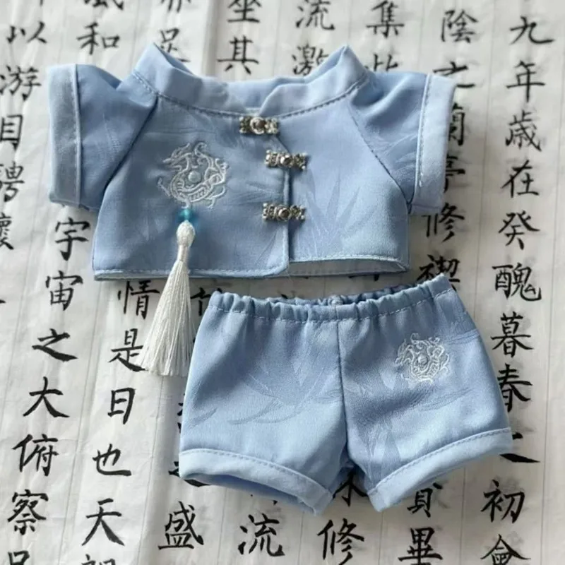 

Green Dragon 20cm Cotton Doll Clothes Four Divine Beasts Chinese Style Embroidery Outfit Set Tassel Short Sleeve Top Shorts