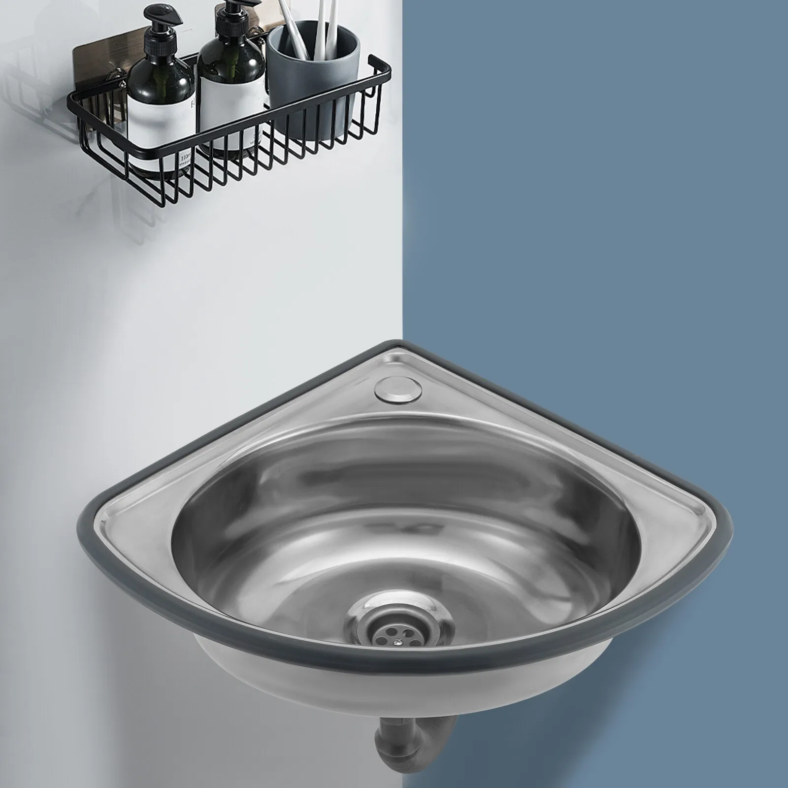 

Stainless Steel Bathroom Vessel Sink Silver Countertop Mounted Wall-mounted 44*37cm for Restaurants Bars Cafes Silver