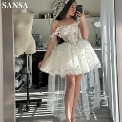 Sansa Boho Flower Mini Wedding Dress Flower Straps Short Prom Dress Sweet 3D Flower Ball Gown Vestidos De Fiesta فساتين سهرة