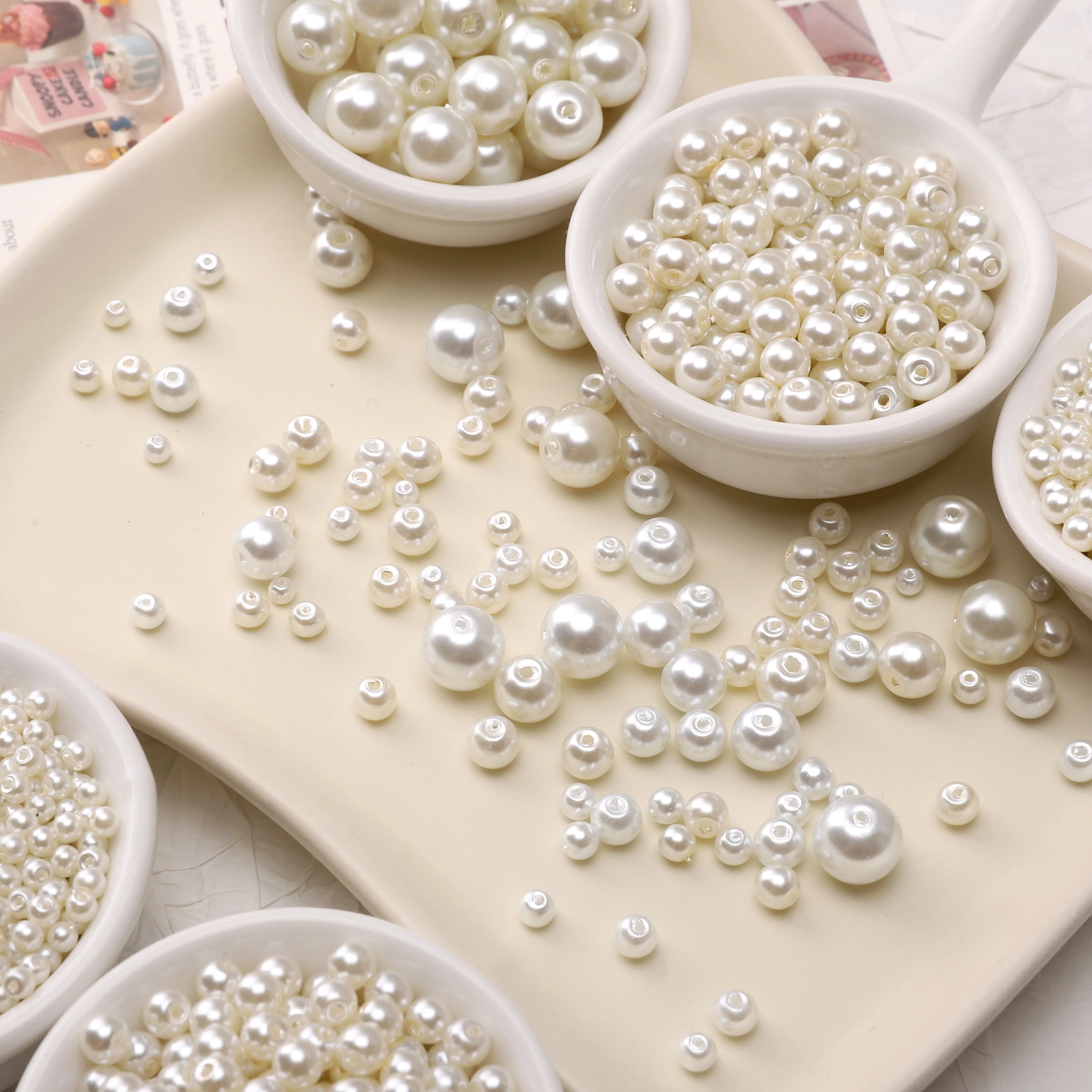 20-50Pcs 3/4/5/6/8/10mm 아이보리/화이트 유리 진주 비즈 스페이서 라운드 비즈 쥬얼리 만들기 DIY 수제 팔찌 목걸이