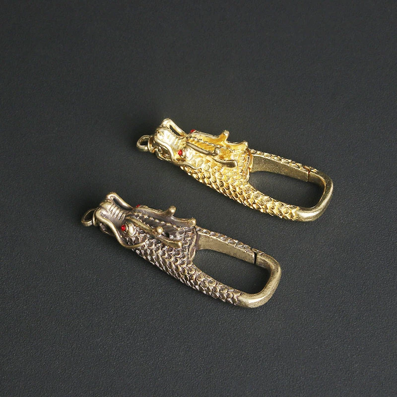 Vintage Brass Head Car Keychain With Diamonds, Dragon-Shaped, Trendy And Creative, Men'S Personalized Keyring, Small Bras