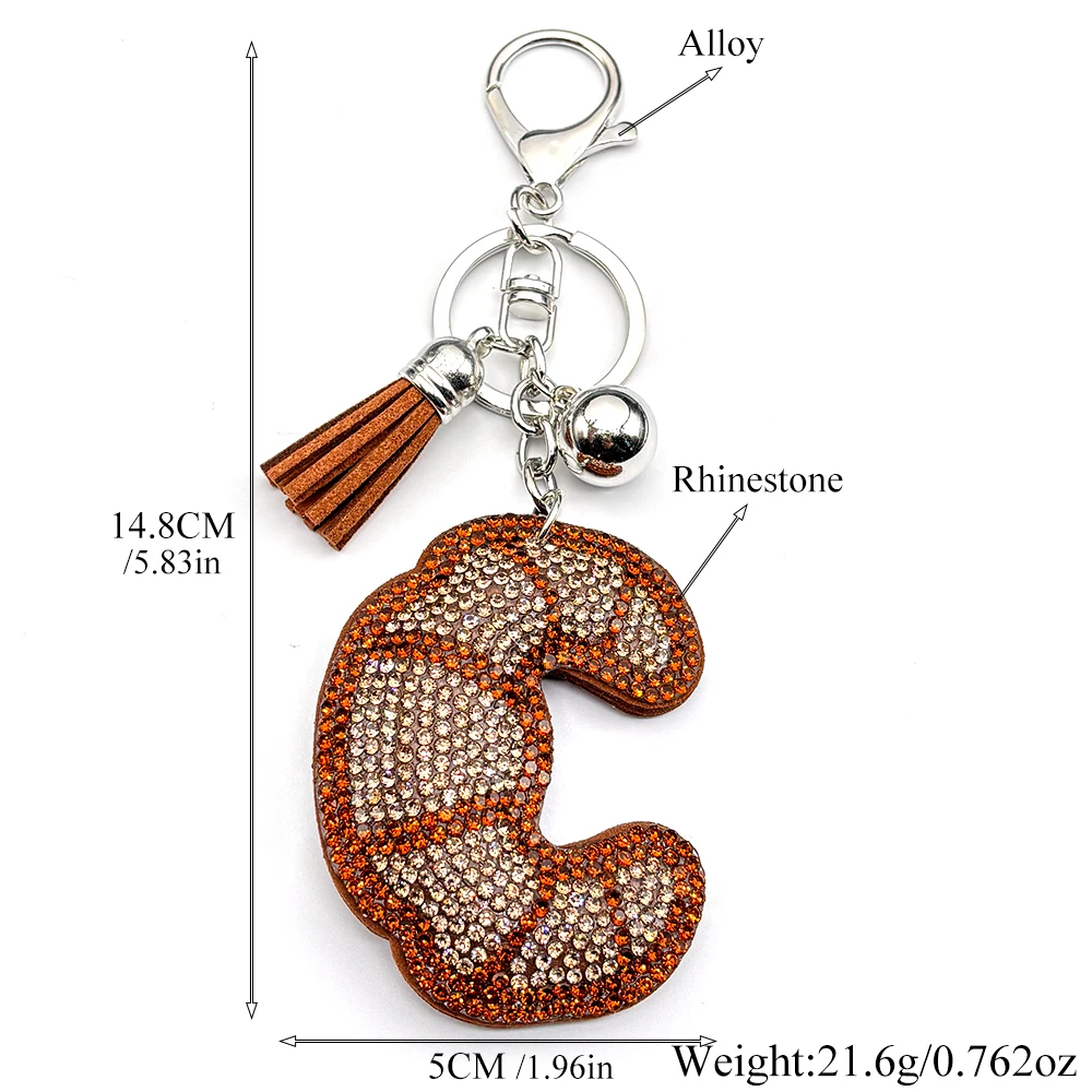 Brauner Croissant-Schlüsselanhänger in C-Form für Damen und Herren, voller Kristallquasten, neues Design, Damen-Handtaschen-Charm, Schlüsselanhänger, Schmuck, Geschenke – Detail 3
