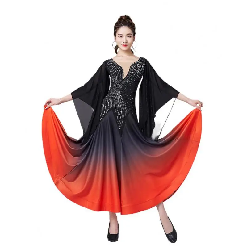 

2024 Modern Dance Dress Women's New Latin Dance Ballroom Dance Waltz Big Dress Practice Performance Costumes 9046