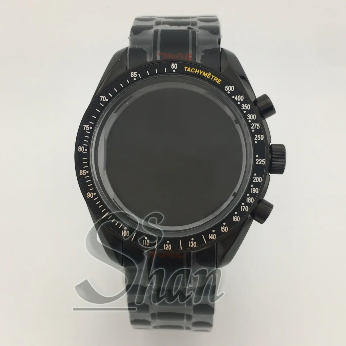 40mm black multifunctional quartz chronograph wristwatch case with AR-coated sapphire crystal compatible with VK63 movements