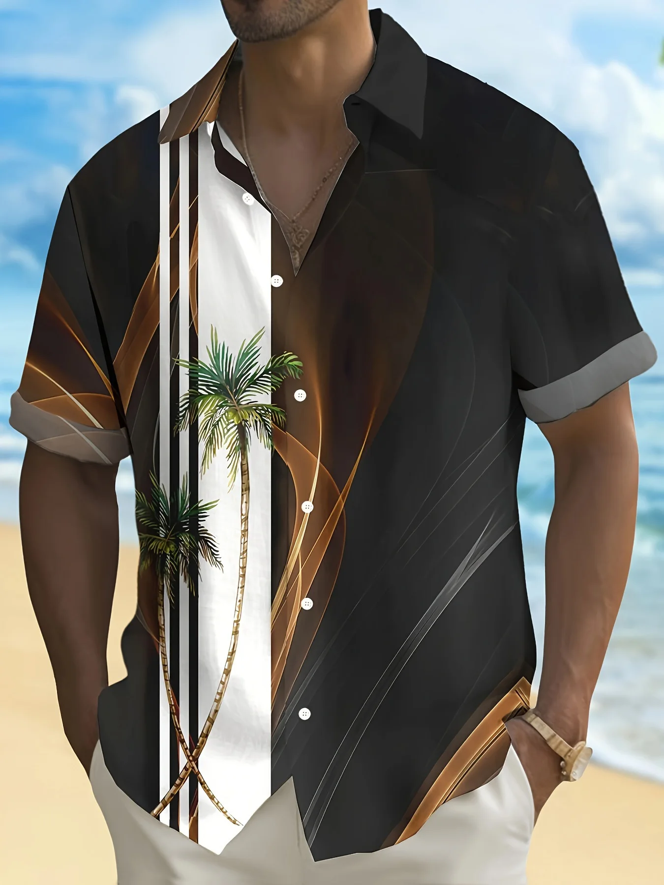 ハワイメンズシャツ サマー リトルイエローダック Tシャツ ビーチプリント 半袖シャツ トップス カジュアル オリジナルデザイン メンズ服