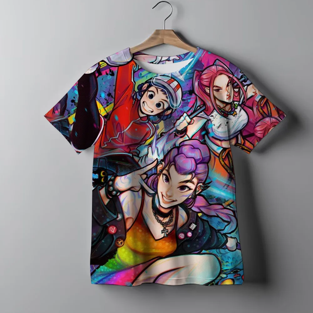 เสื้อยืดเด็กนักล่าปีศาจลายการ์ตูนพิมพ์ลายเสื้อยืดเด็กชายเด็กหญิงลำลองแขนสั้นเสื้อยืดเสื้อผ้าเด็ก