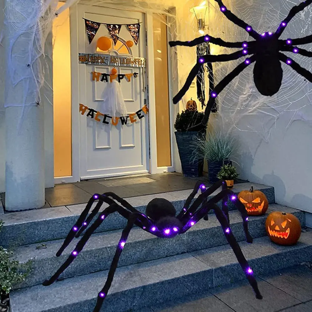 Halloween Decoration Led Light Big Plush Spider Party Props Outdoor Big Spider Decoration Chamber Trick A Prank Big Spider