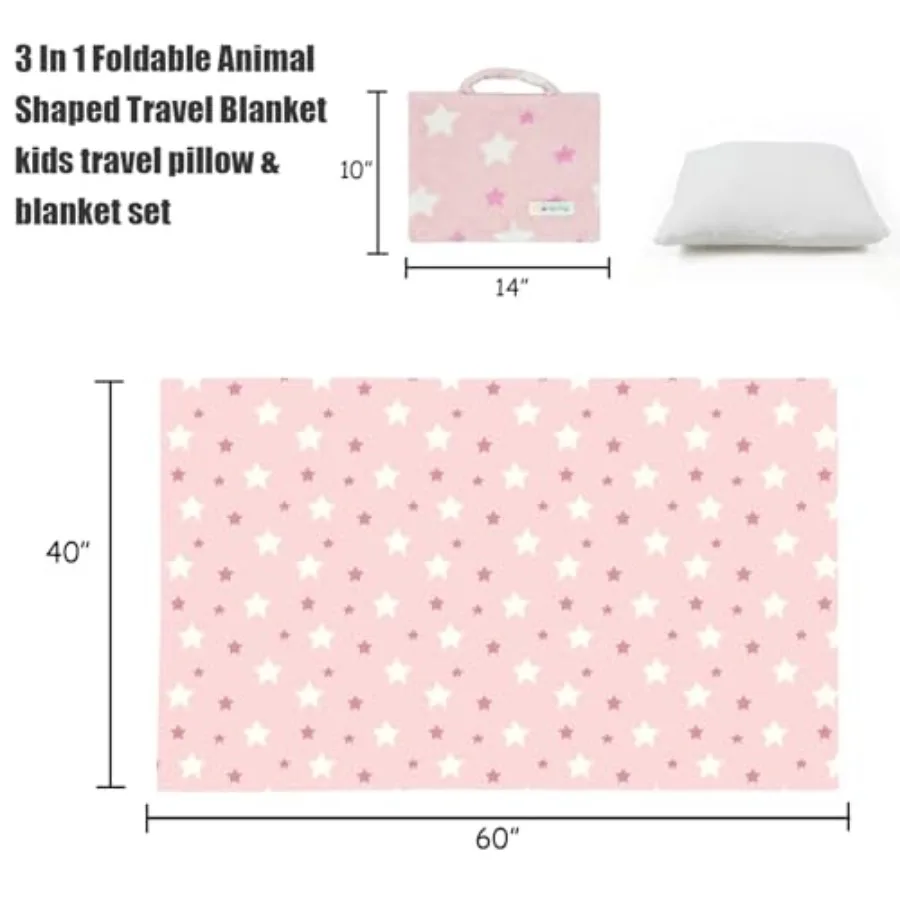 3-in-1 Travel Blanket and Pillow Set - 40x60 Inches Soft Pink Star Design, Travel Blanket Airplane Compact with Bag, Potable Pi - view 4