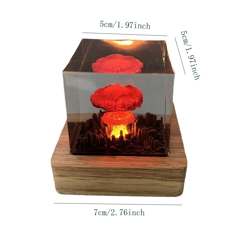 ضوء ليلي ثلاثي الأبعاد قنبلة نووية فطر سحابة ضوء غرفة المعيشة فناء عديمة اللهب مزينة بزخارف الفطر القابلة لإعادة الشحن