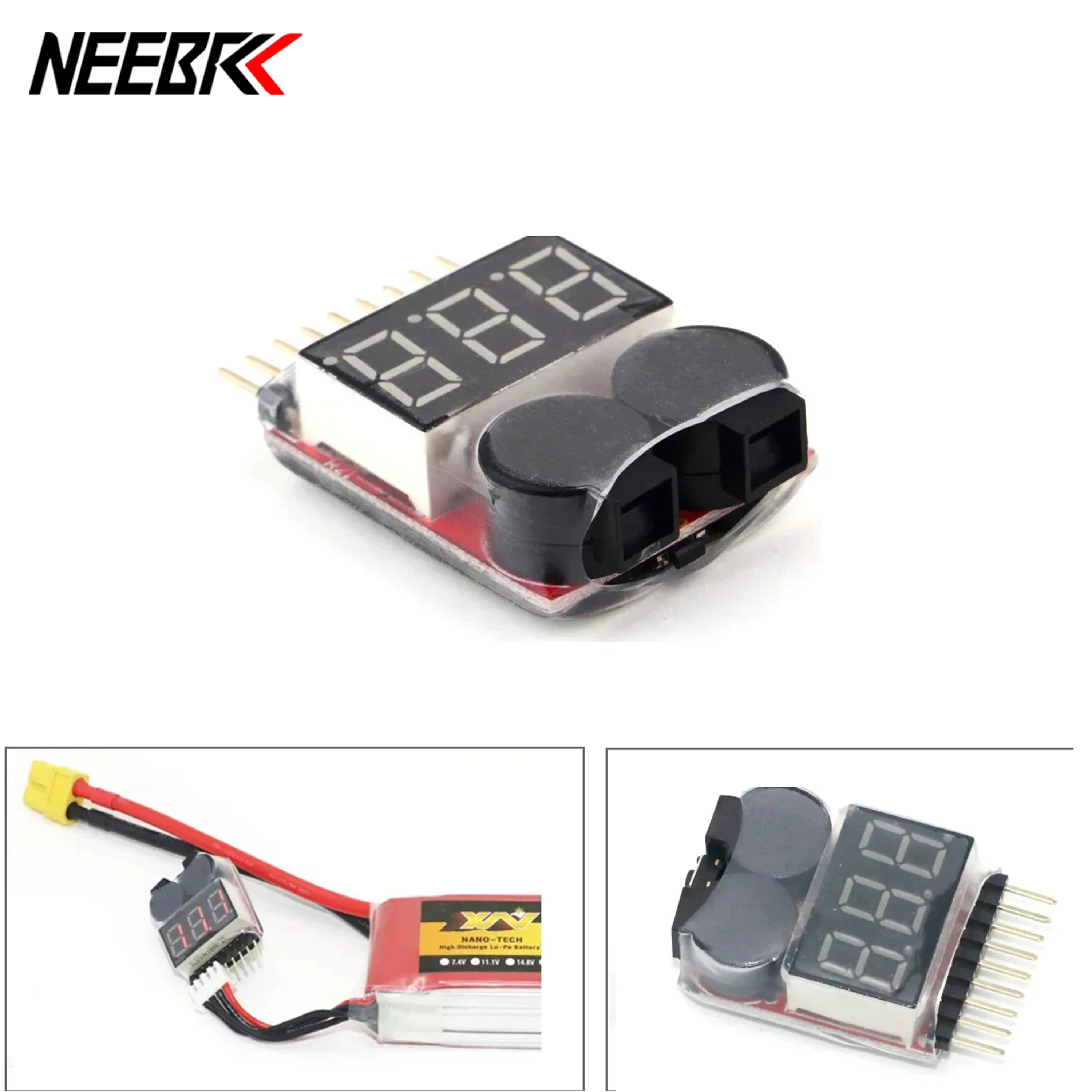 NEEBRC LED Lipo Battery Low Voltage Tester Volt Meter Monitor Buzzer Alarm 1-8s 3.7V-22.2V for RC Lipo Battery Car Plane Models