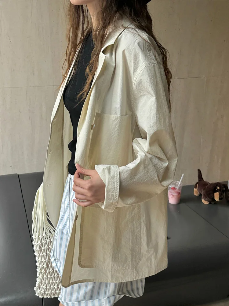 2024 Summer Women Wide Shoulder Lightweight Blazers Korean Fashion Workwear Loose Suit Coat Sun Protection Jacket