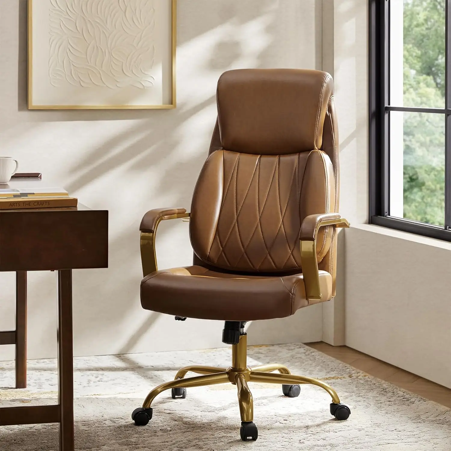 

Executive Office Chair, Adjustable Airbag Lumbar Support, Modern Leather Ergonomic Office Chair with Padded Armrests