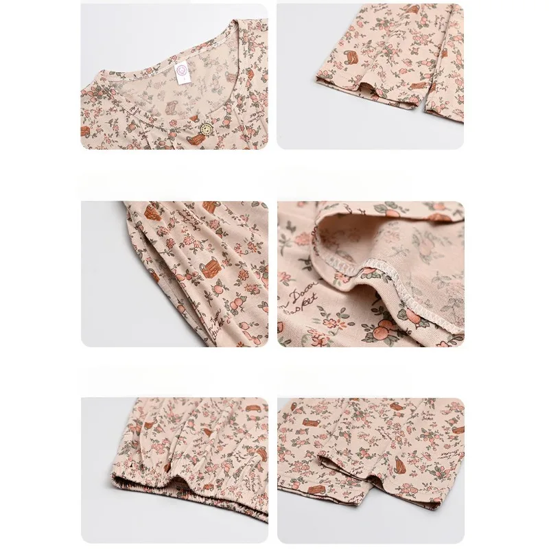 2024 New Spring Female Casual Breathable Long Sleeves Trousers Pajamas Sets Middle-Aged Women Round Neck Plus Size Homewear Suit