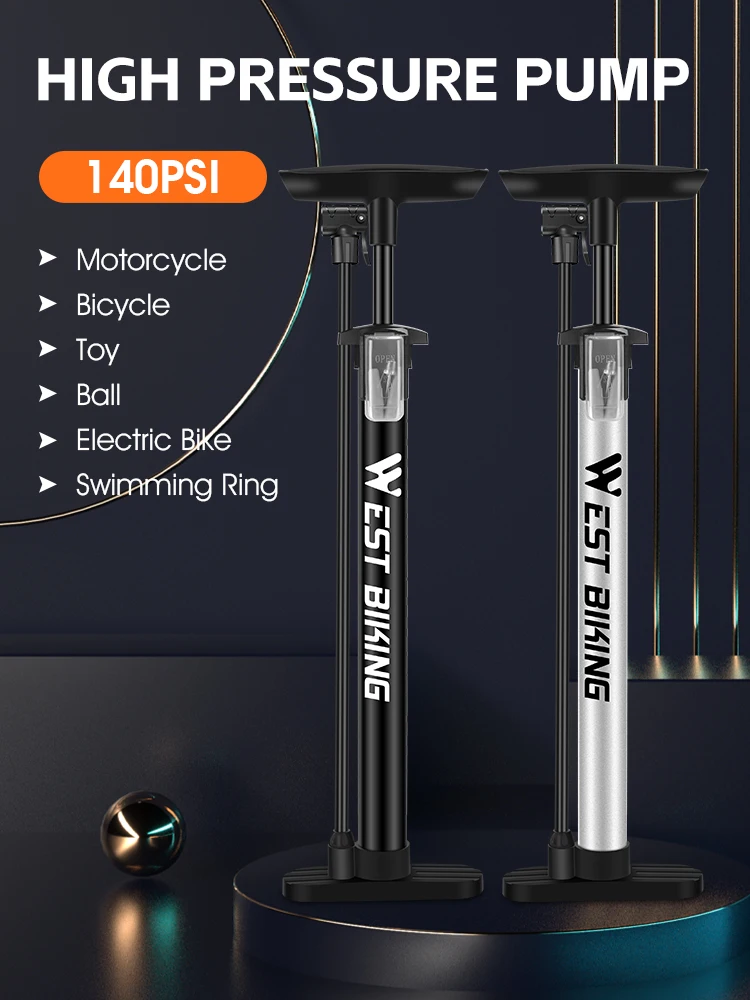AliExpress West Biking WEST BIKING  Bicycle Floor Pump with Gauge for Presta Schrader Bike Ball Pump 140psi Inflator Bicycle Pump