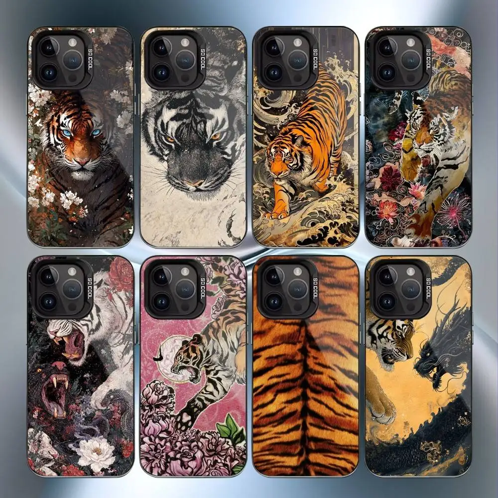 

T-tiger painting fashion Phone Case For iPhone17, 16,15,14,13,12 Pro Max Black Candy Matte Shockproof Cover