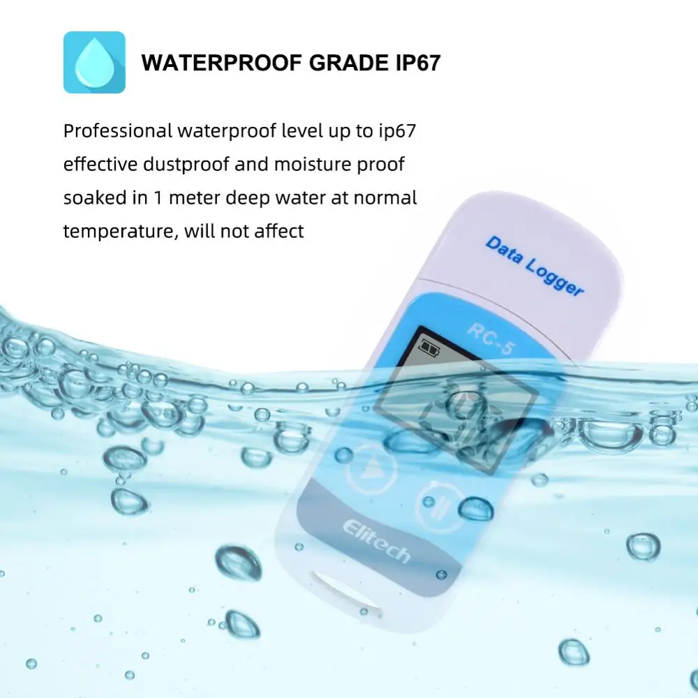 A44TELitech RC-5 مسجل بيانات درجة الحرارة USB الرقمي عالي الدقة لتخزين المستودعات مختبر النقل المبرد