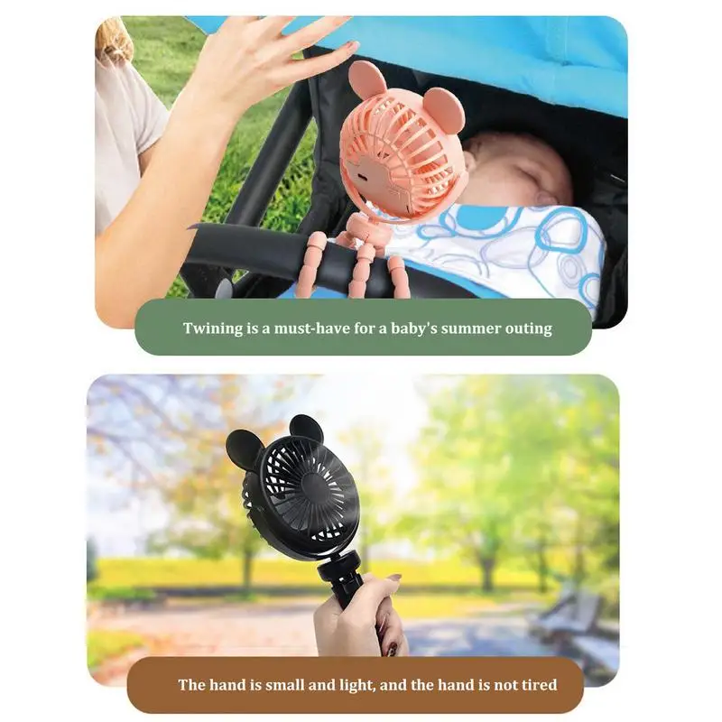 Stroller Fan 3-Speed Rechargeable Flexible Tripod Cooling Fan Quiet Personal Fan For Car Seat Crib Treadmill Portable Cooling