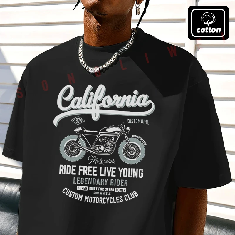

California Motorclub Premium Motorcycle Moto T-Shirt Vintage Cotton Plain Mens Funny T Shirts Casual Harajuku Clothes