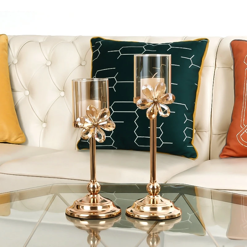 Retro Glass Candle Holders Metal Stand Romantic Candlestick Home Desktop Candelabros Storage Containers Decoration