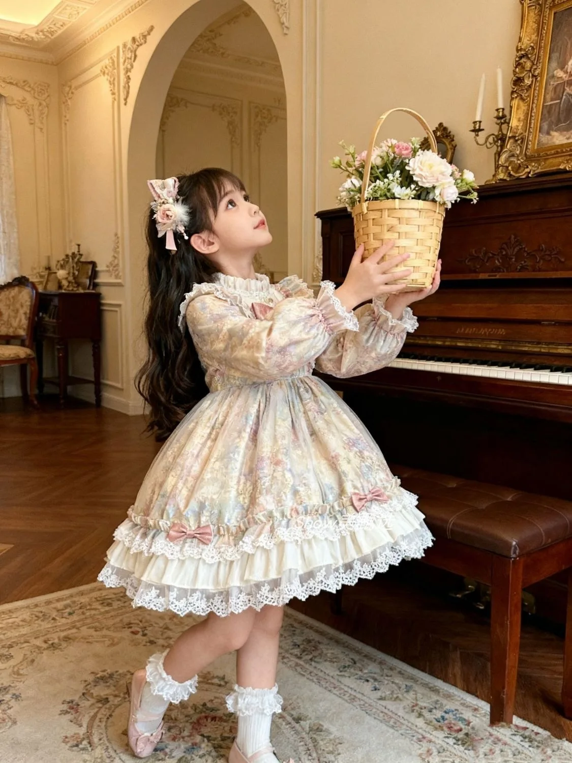 2025 Kids Spanish Dress Girls Blue Lace Bow Lolita Dress for Baby Luxury Birthday Party Embroidery Boutique Baptism Clothes 3-10