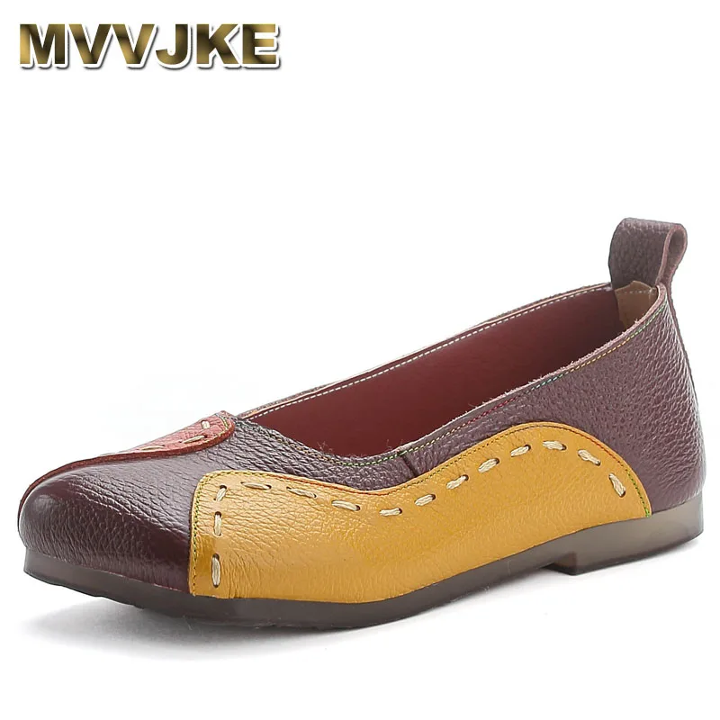 

Casual Square Toe Flat Shoes For Mothers Casual Women Shoes Top Layer Of Cowhide Wear-Resistant Surfaces Flats