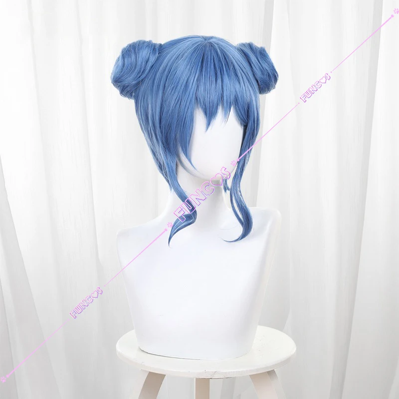 Anime FAIRY TAIL Juvia Lockser Wig Buns Blue Hair Mage of Fairy Tail Heat-resistant Fiber Hair Free Wig Net Halloween Girls Hair