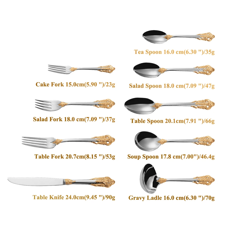 1piece Luxury Gold Plated Cutlery Set Vintage 18/10 Stainless Steel Knife Fork Spoon Gravy Ladle For Wedding Dinner Party Hotel