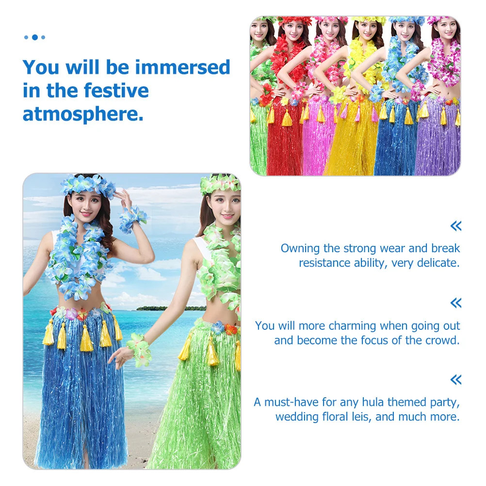 

1Set Hula Party Costumes Grass Skirt for Women Exquisite Flower Garland Design Natural Look Wedding Beach Event Outfit Match