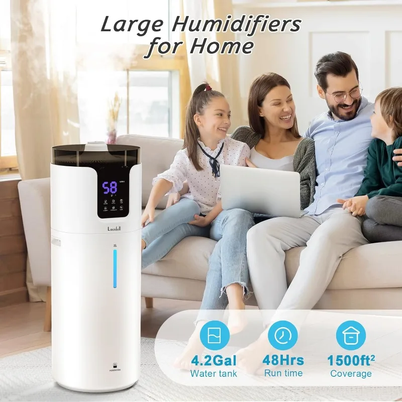 UXIKAPEEN 4.2Gal/16L Quiet Large Humidifiers Whole House 2000 sq.ft, Cool Mist Top Fill with Essential Oil Tray, Extension Tube