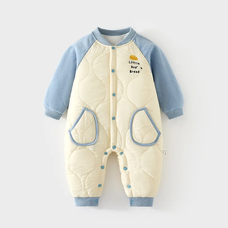Baby Jumpsuit 120G Cotton Padded Baby Quilted Go out in Autumn and Winter Romper Thin Cotton Thickened Split Romper for Children