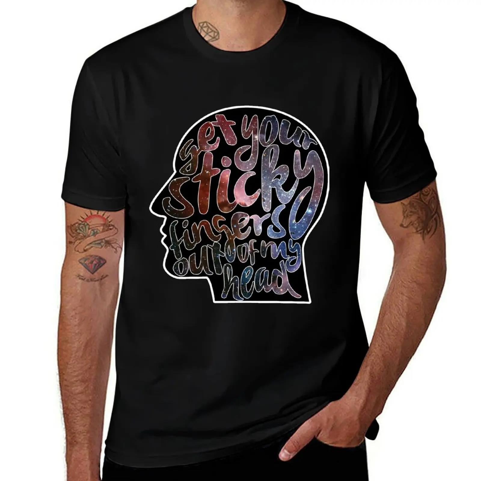 Get Your Sticky Fingers Out of my Head Galaxy T-Shirt Basic Comfort Fit for Men T-Shirt