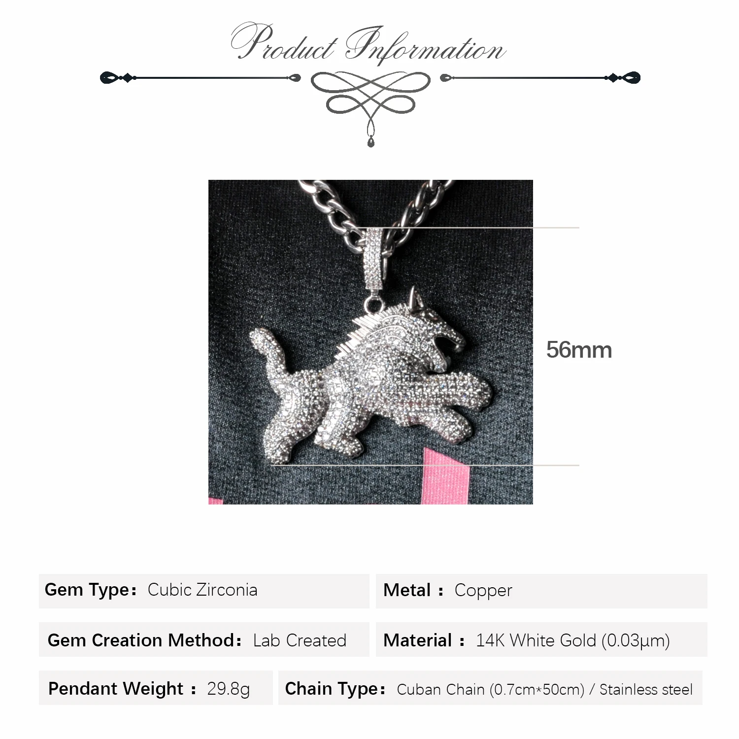 Potiy Cheetah Leopard Stereoscopic Copper Cubic Zirconia Pendant Necklace With for Men Women