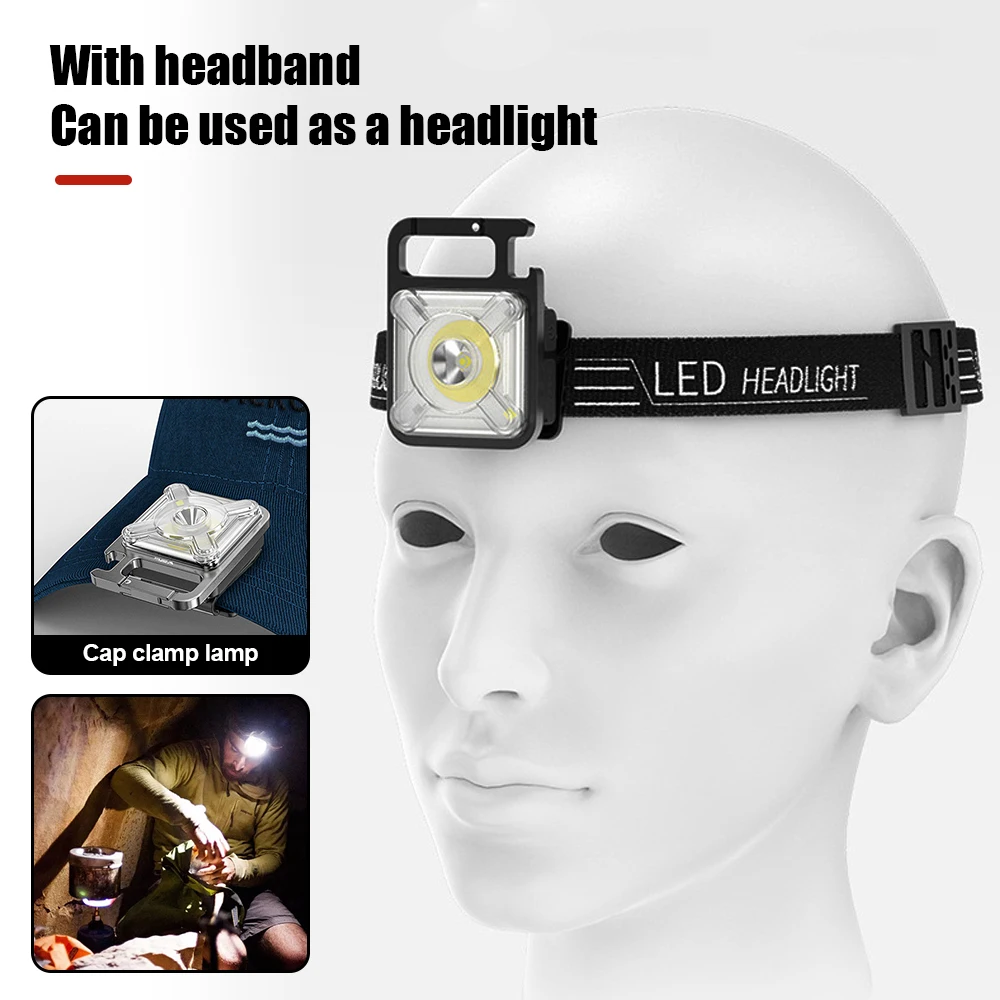 Mini LED Flashlight Keychain 5 Color Light Source Pocket Light Multifunctional USB Rechargeable COB Work Lamp Keychain LED Light