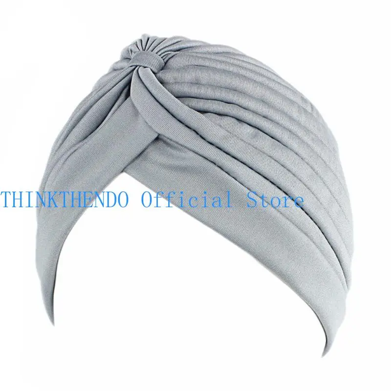 

39BB Women Turban Solid Color Beanie Headscarf Elastic Twisted Ruched Headwrap