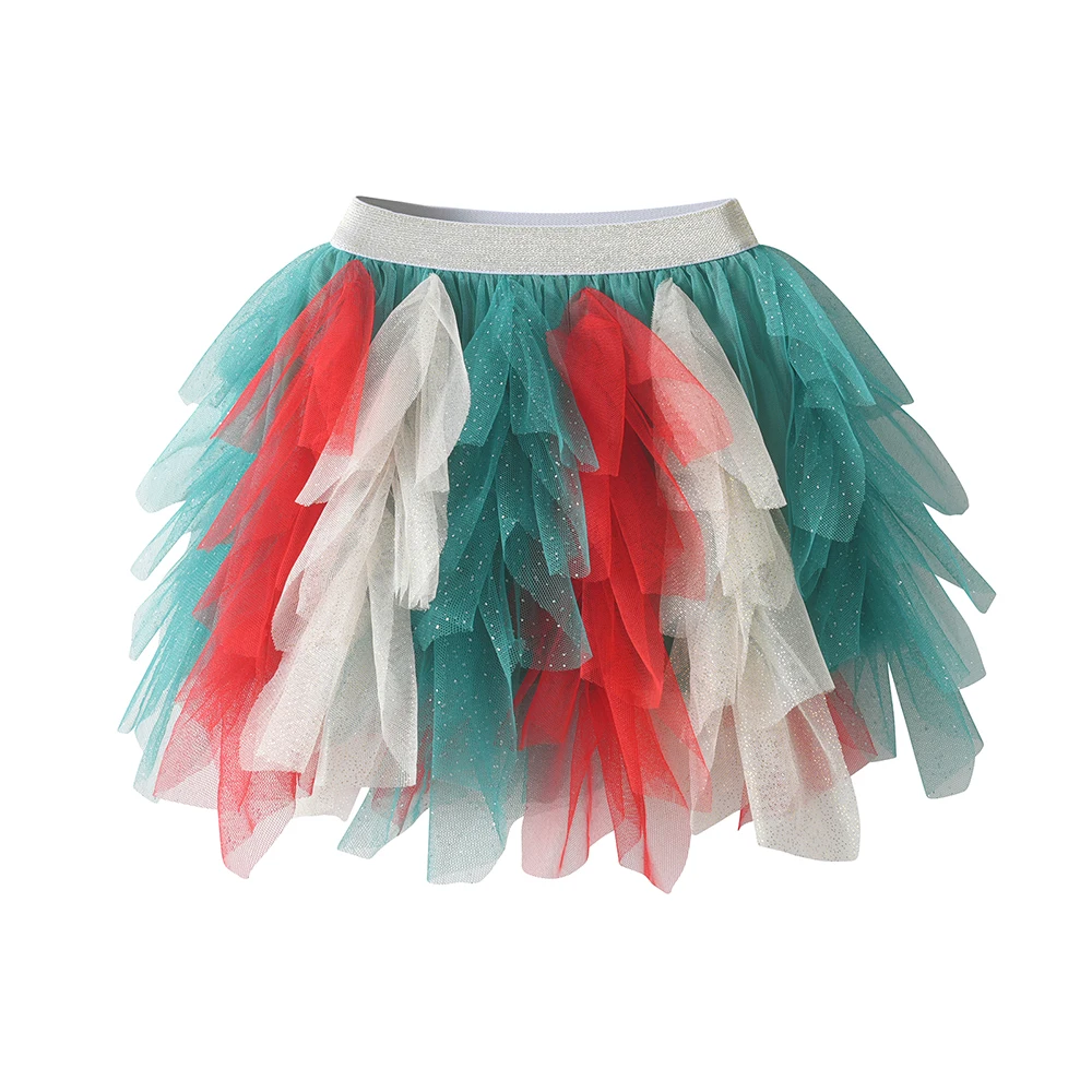 DXTON Children Christmas Petiskirt Colorful Tulle Patchwork Princess Xmas Skirts Irregular Mesh Kids Girls Holiday Ballet Skirt