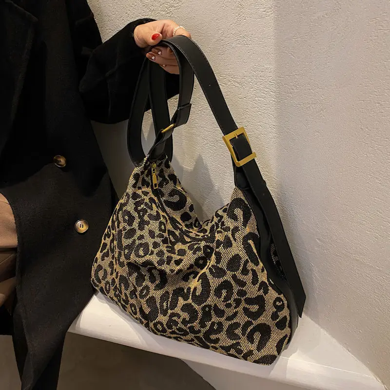 Large Capacity Leopard Shoulder Bags Women Vintage Crossbody All-match Canvas Bag New Fashion Mori-girl Handbags Harajuku Totes