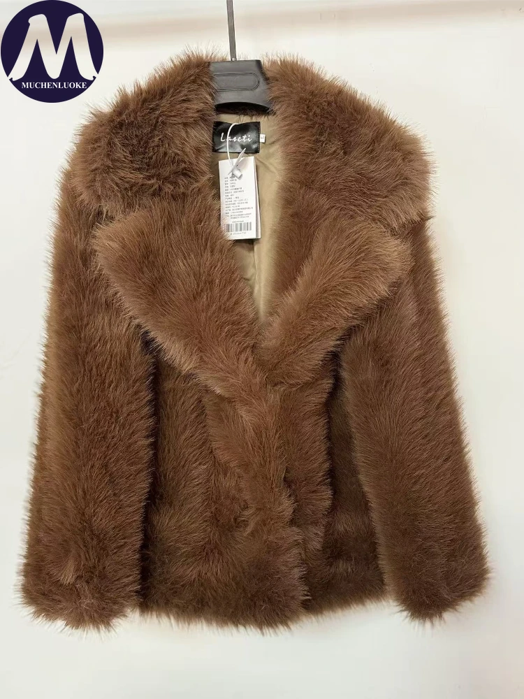 Elegante korte bontjas voor dames met imitatievossenhaarkraag Koreaanse mode casual losse revers dikkere warme jas