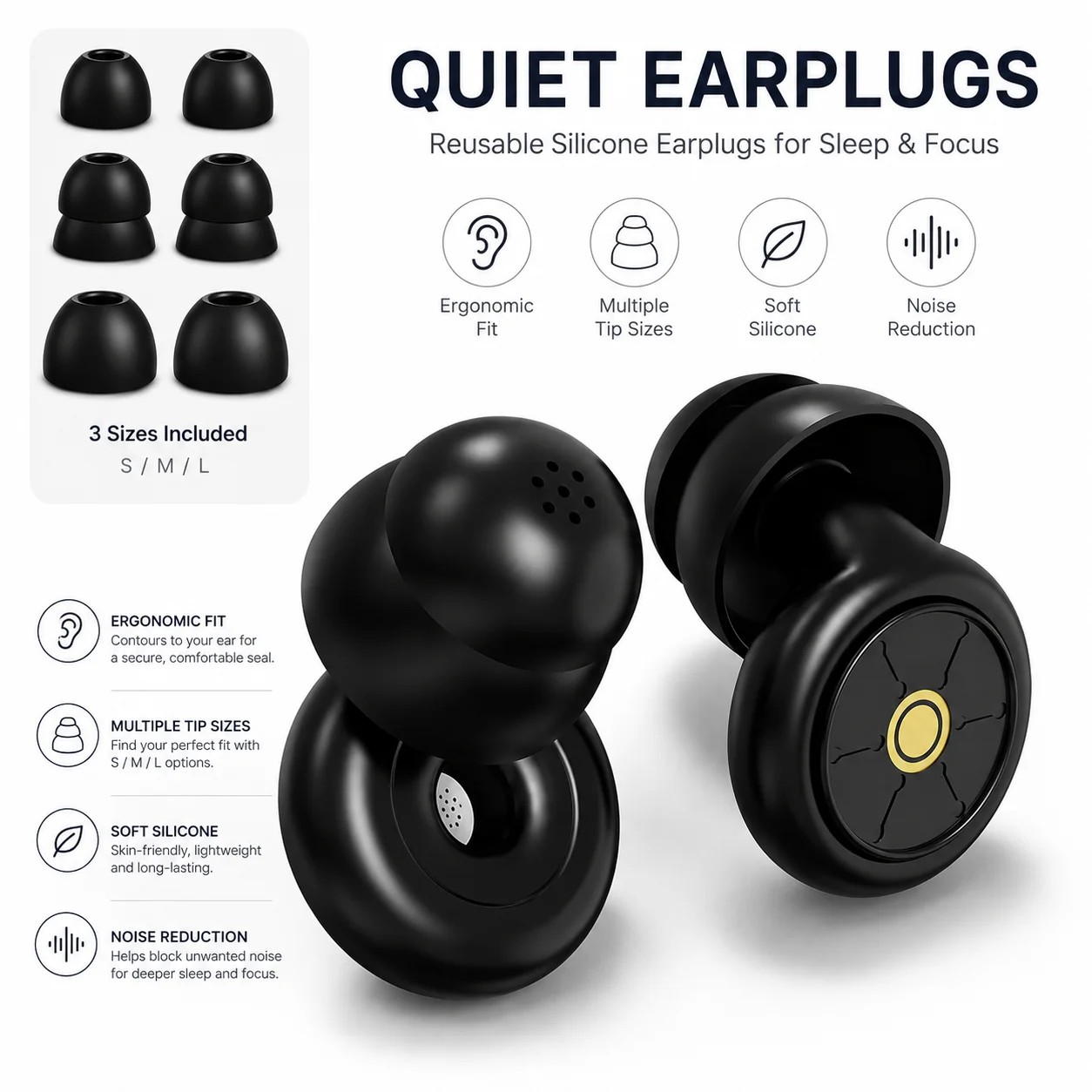 Ear Plugs for Sleeping Noise Cancelling,Reusable Silicone Earplugs Hearing Protection for Concert, Motorcycle,Sleep,and Snoring