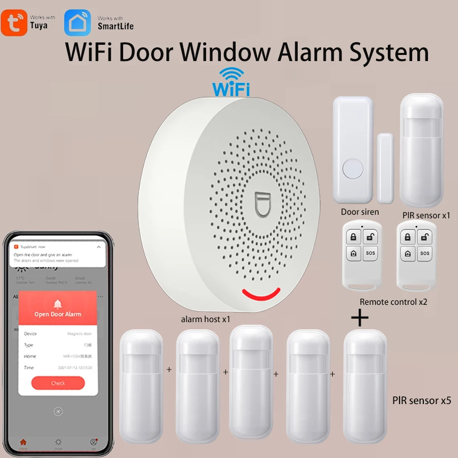 Sistema de seguridad inalámbrico para el hogar inteligente con Control por aplicación, sistema de seguridad para el hogar, Sensor de puerta, juego de sensores Pir para alertas de seguridad
