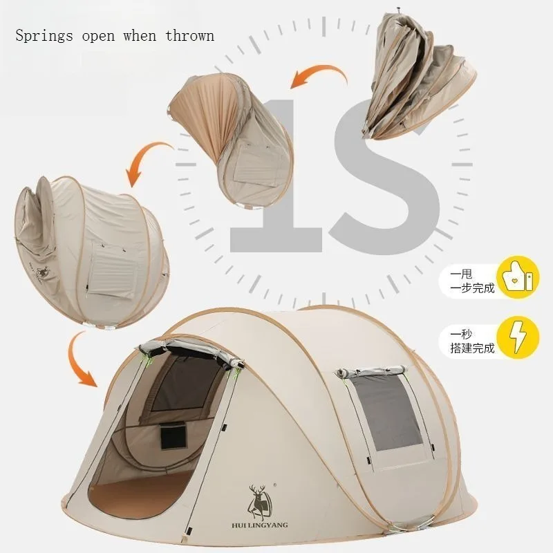 Automatic Pop Up Camping Tent Silver Coating Portable Quick Setup Outdoor Waterproof Sunscreen Thickened Tent for Hiking Travel