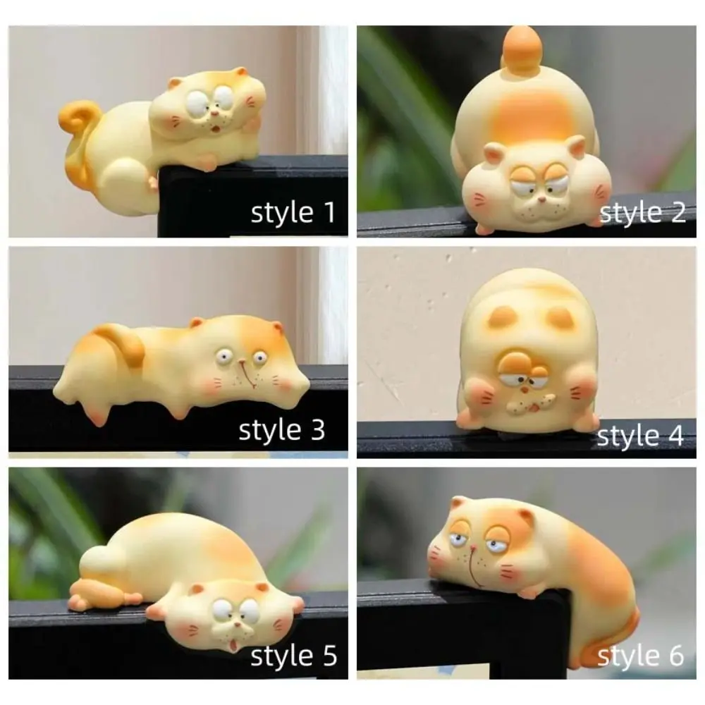 Cartoon Design Cat Monitor Ornament Office Desk Home Decoration Chubby Cat Figure Cute Mini Resin Cat Figurines Cat Enthusiasts