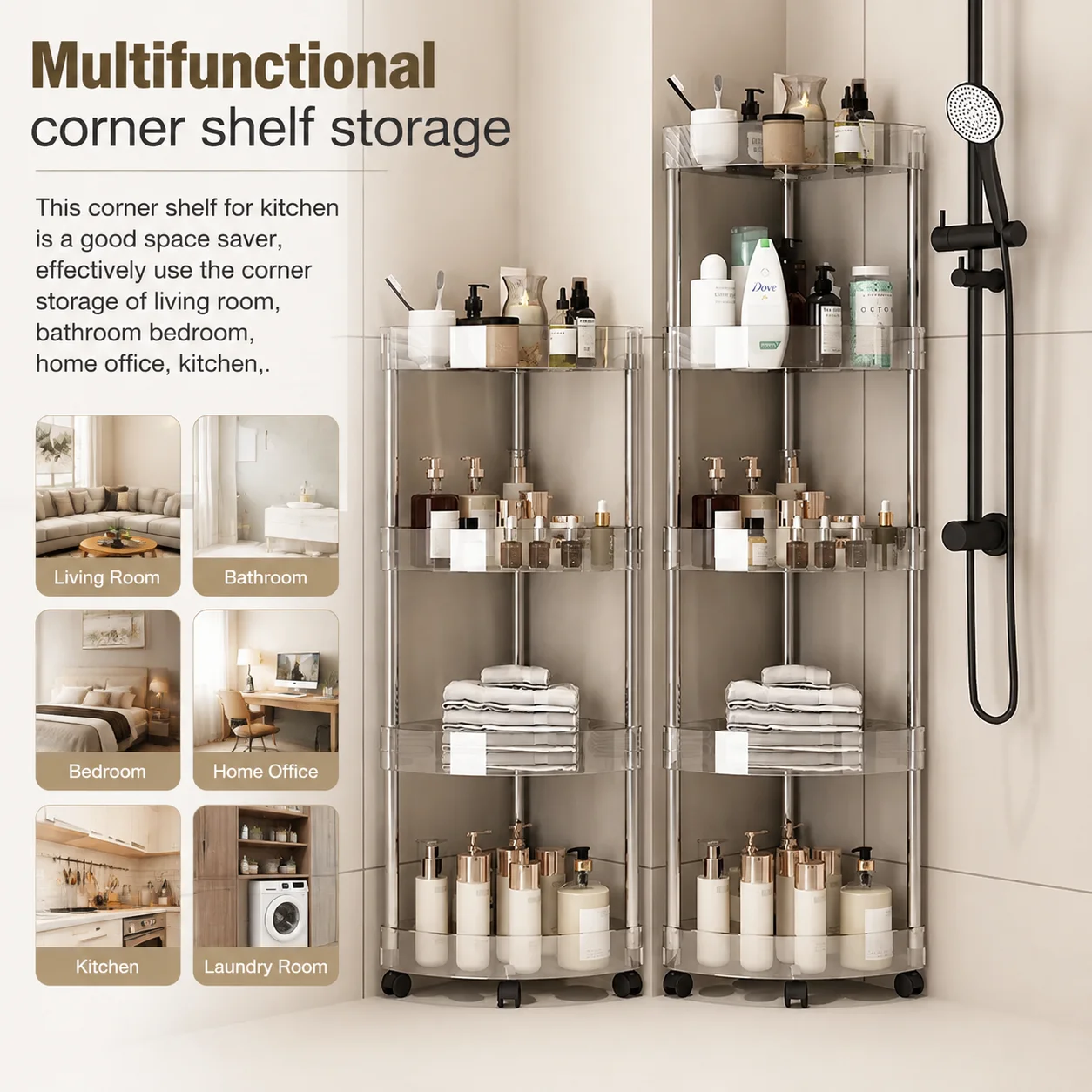 Fashion Rack Multi-Layer Design Saves Space Acrylic Corner Trolley Rack Cart Kitchen Trolley Kitchen Organizer Kitchen Storage