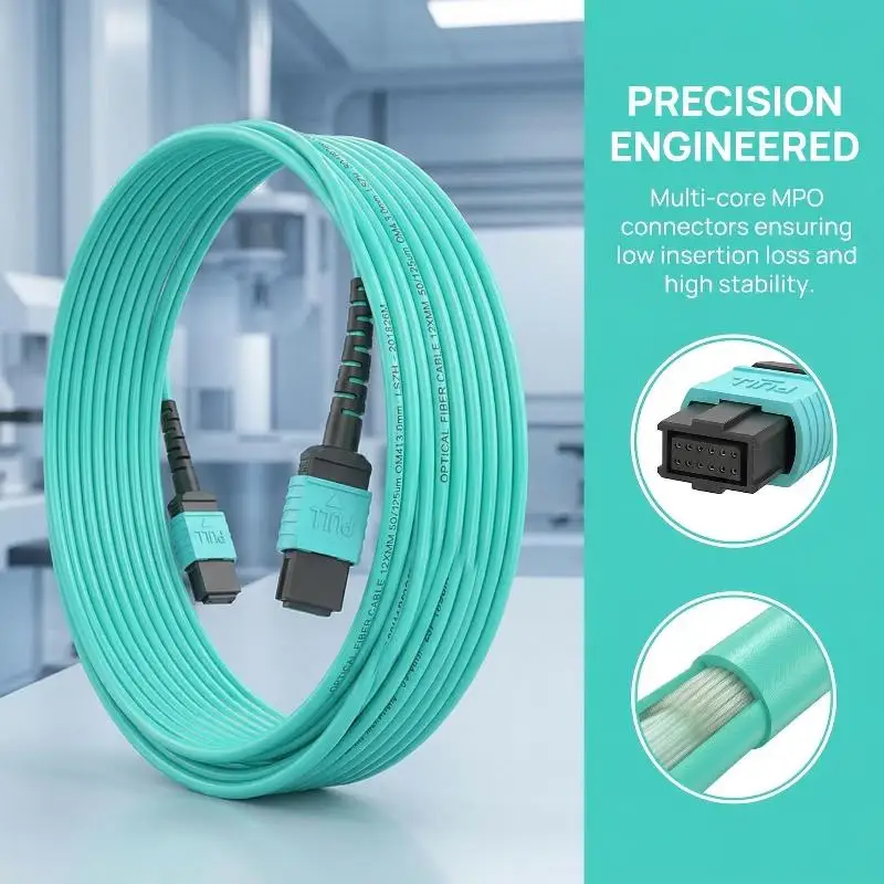 8 Core MPO to MPO OM3 Optical Fiber Patch Cable Female Connectors for Reliable Data Center Operations