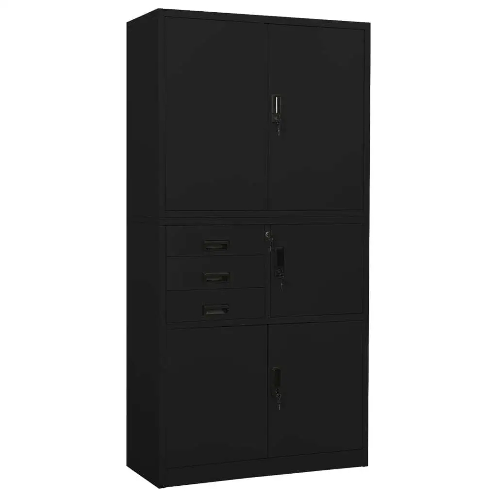 Stylish Black Steel Office Cabinet 35.4x15.7x70.9 Inch - Durable Storage Solution