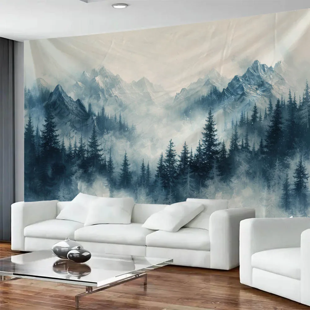 

Natural landscape tapestry in multiple sizes, snow mountain forest wall decoration, home aesthetic background fabric decoration