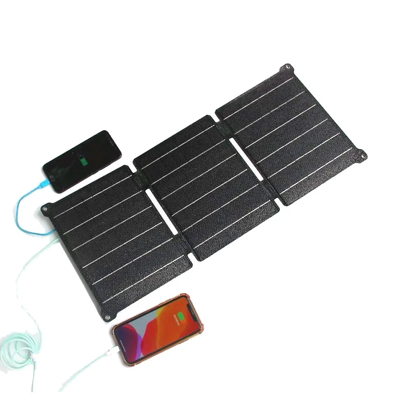 لوحة طاقة شمسية محمولة 21 وات ETFE قابلة للطي 5 فولت 12 فولت مع مخرج USB مزدوج تيار مستمر لشحن إمداد الطاقة في حالات الطوارئ للهاتف المحمول في الهواء الطلق